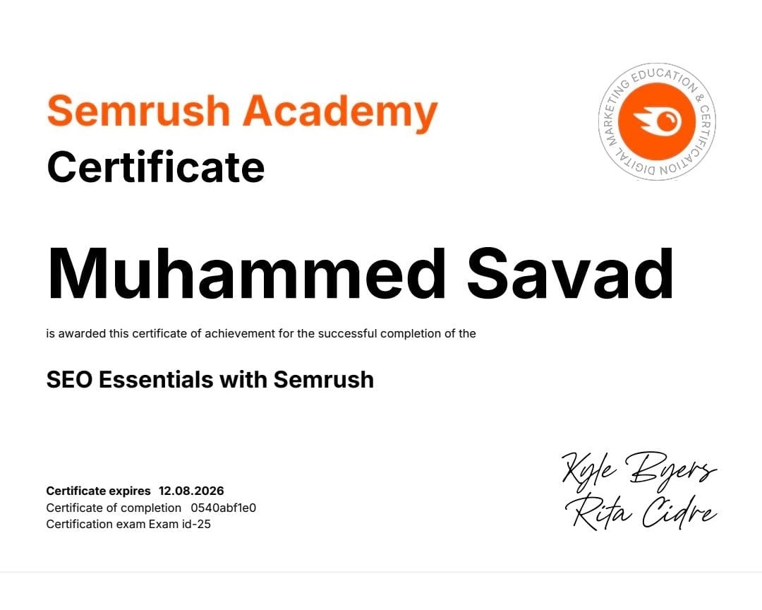 semrush academy certificate best seo expert in kannur